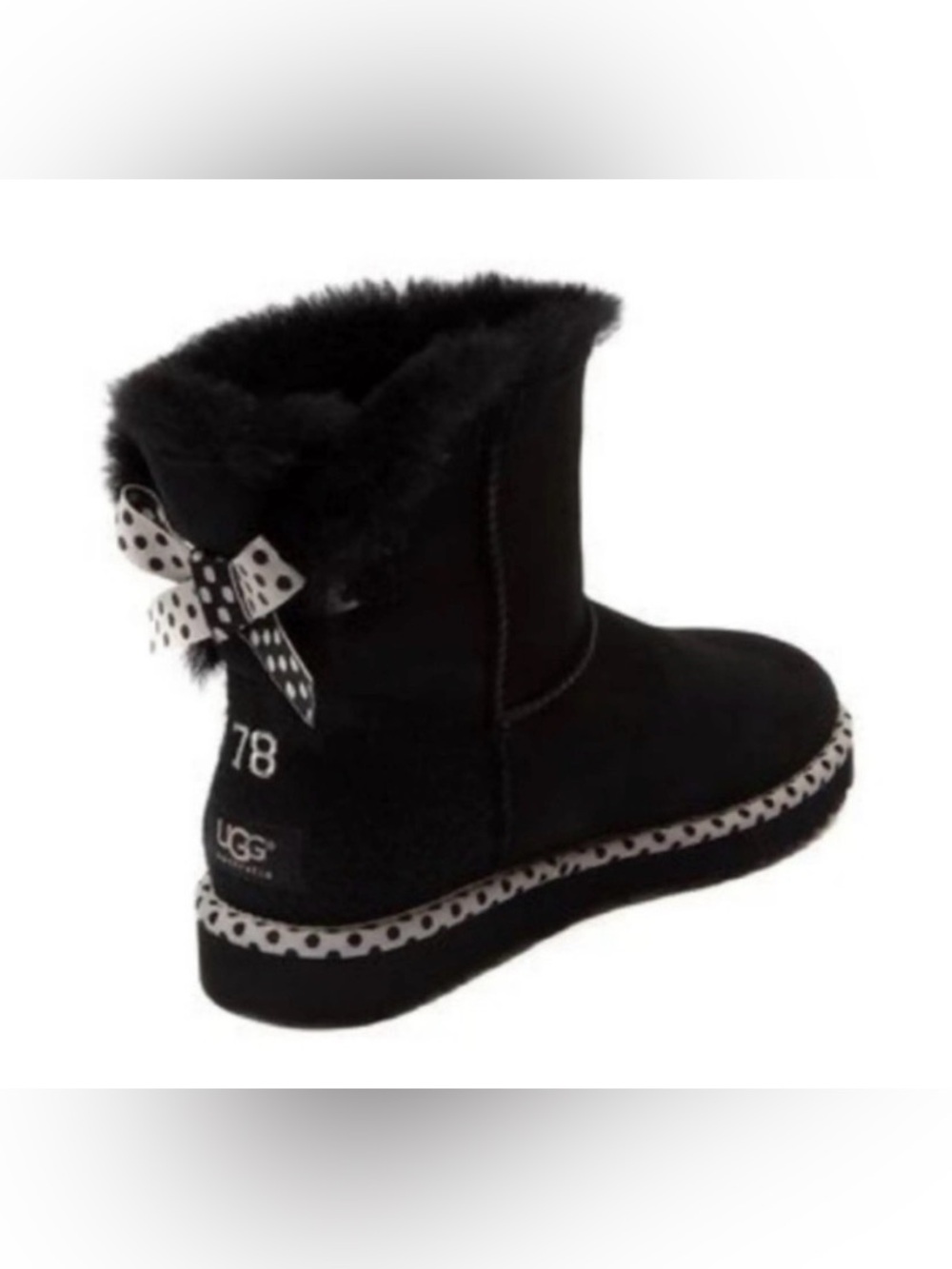 UGG Black Suede Faux-Shearling Ankle Bootie with Contrast Trim - Picture 2 of 6